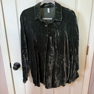 Wishlist Blouse in Dark Green velvet collared button up-size S/M